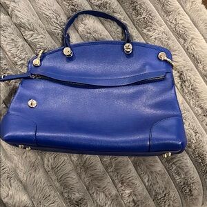 Blue Furla Leather Satchel with Gold Hardware